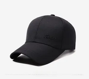 Detail of black cotton baseball cap with Sport embroidery and classic curved brim