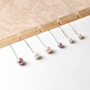 Elegant S925 sterling silver drop earrings with natural pink, white, and purple pearls