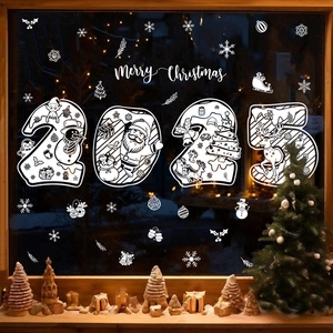 2025 Christmas window static cling with Santa and reindeer illustrations for glass decor