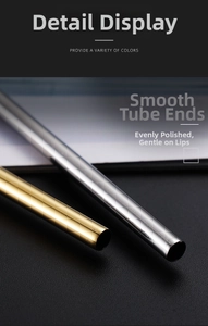 Macro detail of polished rounded edges on 304 stainless steel metal straws for safety