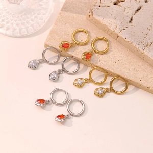 Minimalist Stainless Steel Pave Rhinestone Hoop Earrings For Women Exquisite Geometric Oval Stone Dangle Earrings Fashion Jewelry