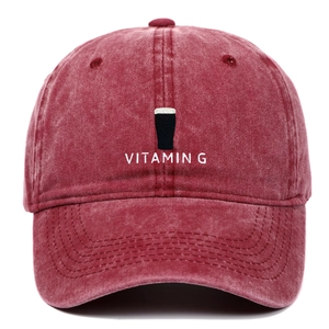 Vintage gewaschene rote Baumwoll-Baseballkappe mit Vitamin G Stickerei und Schirm