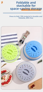 Collapsible BPA-free microwave food covers in green blue and grey TPR material