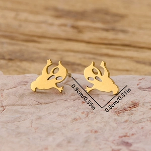 Cute gold stainless steel ghost stud earrings with dimensions for Halloween fashion