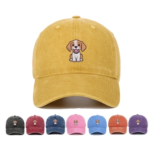 Casquette De Baseball Vintage En Coton Lavé Avec Broderie Chien Cartoon Visière Courbée Chapeau De Soleil Sport