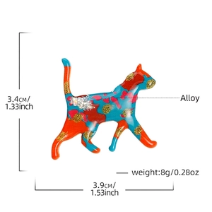 Colorful enamel cat brooch pin in alloy with vibrant orange and blue glitter finish