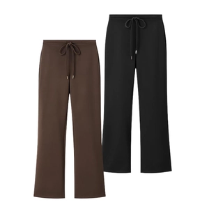 Pantalon évasé décontracté marron et noir à taille haute avec cordon de serrage réglable