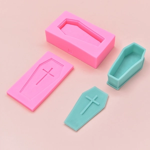 Halloween coffin silicone mold with cross design for DIY cake baking and crafts
