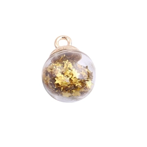 Transparent crystal glass ball pendant with gold stars and rose gold loop for DIY jewelry