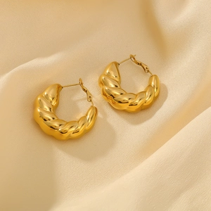 Twisted Hoop Earrings Stainless Steel Croissant Texture 18K Gold Plated Exaggerated Geometric Jewelry For Women