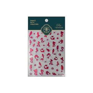 Metallic red mermaid and seashell nail art sticker set M-179 with foil gold finish