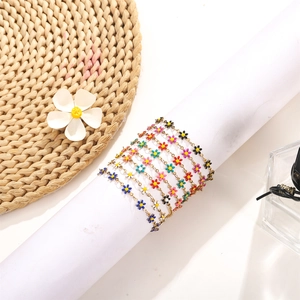 Colorful enamel daisy chain bracelets set in minimalist stainless steel jewelry
