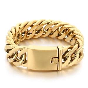 Bracciale a catena cubana da 18mm in oro lucido a doppia trama in acciaio titanio