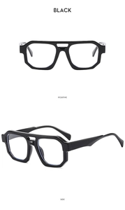 Classic double-bridge black pilot sunglasses shown in front and 45-degree side views