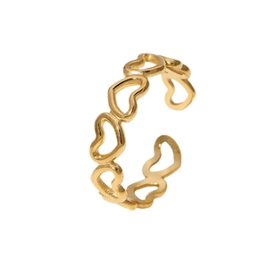 Minimalist gold stainless steel open ring featuring a continuous hollow heart pattern