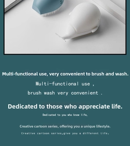 Detail of whale-shaped laundry brushes with ergonomic grip and soft bristles