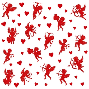 Glittery red Cupid and heart wall stickers set for Valentine's Day room decoration