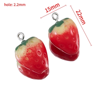 Realistic 15x22mm red strawberry pendant charms for DIY jewelry making with dimensions