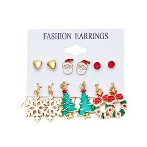 Christmas 6-pair earring set featuring Santa, Reindeer, and Wreath holiday motifs