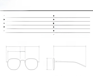 Tableau des tailles détaillé pour lunettes de soleil carrées enfant avec dimensions