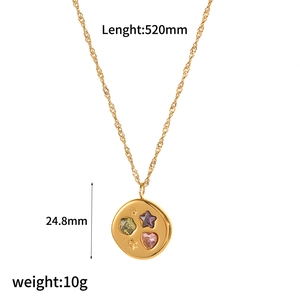 18k gold titanium steel necklace with colorful zircon pendant, length 520mm and 10g weight