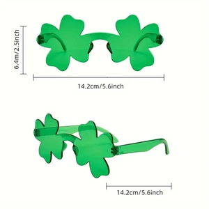 Detail view of St. Patrick's Day green clover glasses with precise size measurements