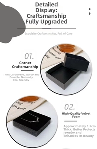 Detail view of 1.5cm thick velvet sponge lining and sturdy grey cardboard jewelry box