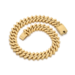 20mm gold stainless steel Cuban chain necklace with geometric diamond-cut links