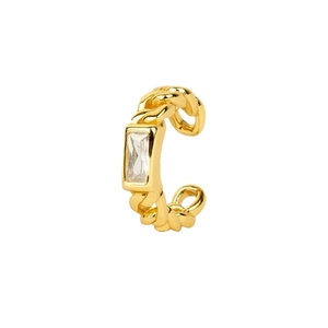 Manchette d'oreille en C plaqué or 18K avec un zircon rectangulaire étincelant