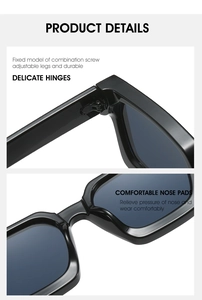 Detail of square sunglasses featuring reinforced screw hinges and ergonomic nose pads