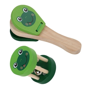 Wooden animal castanet and rattle set with cute green frog design for early education
