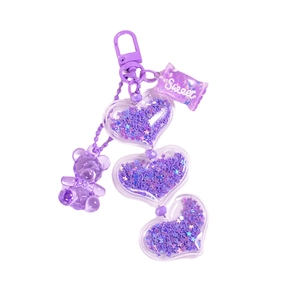 Cute purple acrylic bear keychain with Sweet candy charm and glitter star heart pendants