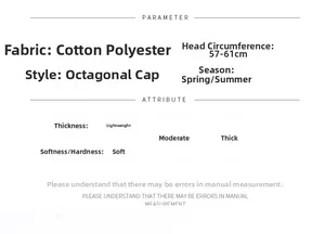 Guide des tailles de casquette gavroche en coton polyester pour tête de 57-61cm