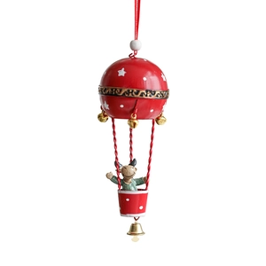 Christmas hot air balloon iron ornament featuring a festive bull and golden bells