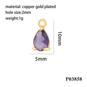 Purple teardrop zircon pendant with gold plated copper base measuring 10x5mm for DIY jewelry