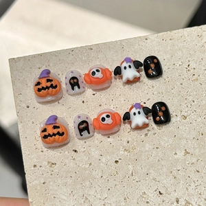 Kids Press On Nails Handmade Resin Halloween Pumpkin Ghost For Party Festival Decorations Relief Cartoon Style