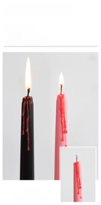 Macro detail of the bleeding drip effect on black and pink Halloween trapezoidal candles