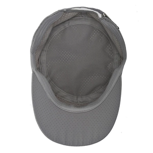 Breathable grey mesh military flat top sun hat with adjustable metal buckle closure
