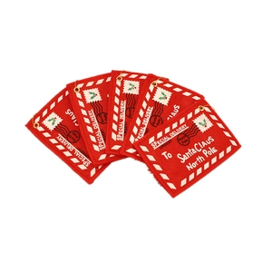 Five red felt Christmas envelope ornaments for tree decoration with To Santa Claus print