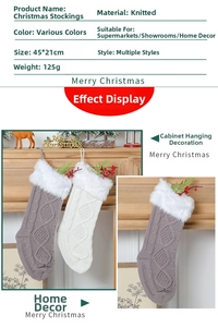 Vue détaillée de grandes chaussettes de Noël en tricot 45x21cm avec bordure en peluche