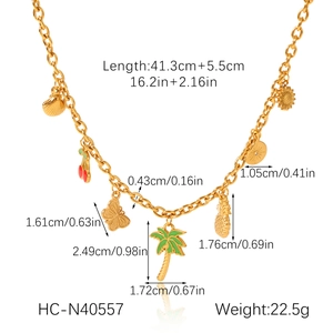 Detailed chart showing size and weight specs for gold stainless steel multi-pendant necklace