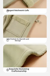 Details of flannel bathrobe featuring reinforced stitching, side pockets and cuffed sleeves
