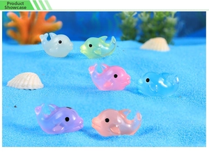 Set of six colorful resin dolphins for moss micro-landscapes with luminous effect