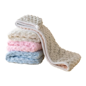 Thick coral fleece hair drying towel in waffle pattern available in four pastel colors