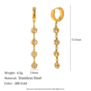 18K gold plated stainless steel tassel earrings with four round cubic zirconia charms