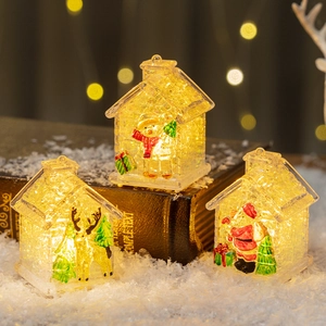 Three-piece set of transparent LED Christmas house ornaments with Santa and snowman scenes