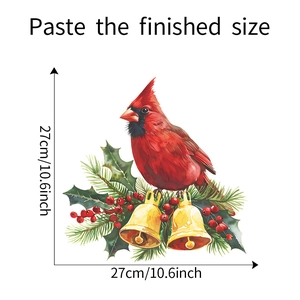 Detail view of Christmas wall sticker with cardinal and bells, size 27cm x 27cm