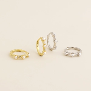 Elegant S925 sterling silver hoop earrings with white pearls and sparkling diamonds