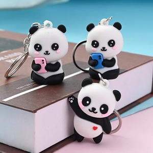 Süßer Panda Schlüsselanhänger Cartoon Tier PVC Tasche Anhänger Zubehör Mit Metallring Neuheit Geschenk