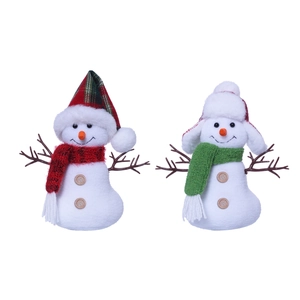 Adorable plush Christmas snowman dolls with plaid hats and scarves for festive home decor